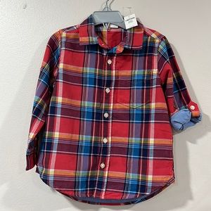 GAP Baby Red/Blue Plaid Button Down Long Sleeve Shirt. NWT. Size 4T.